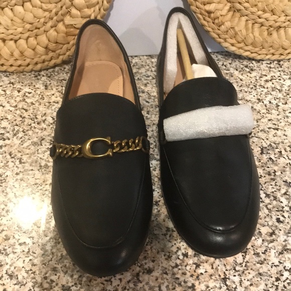 Coach | Shoes | Coach Black Loafer Womens 85 Work Loafer Gold Accent C ...